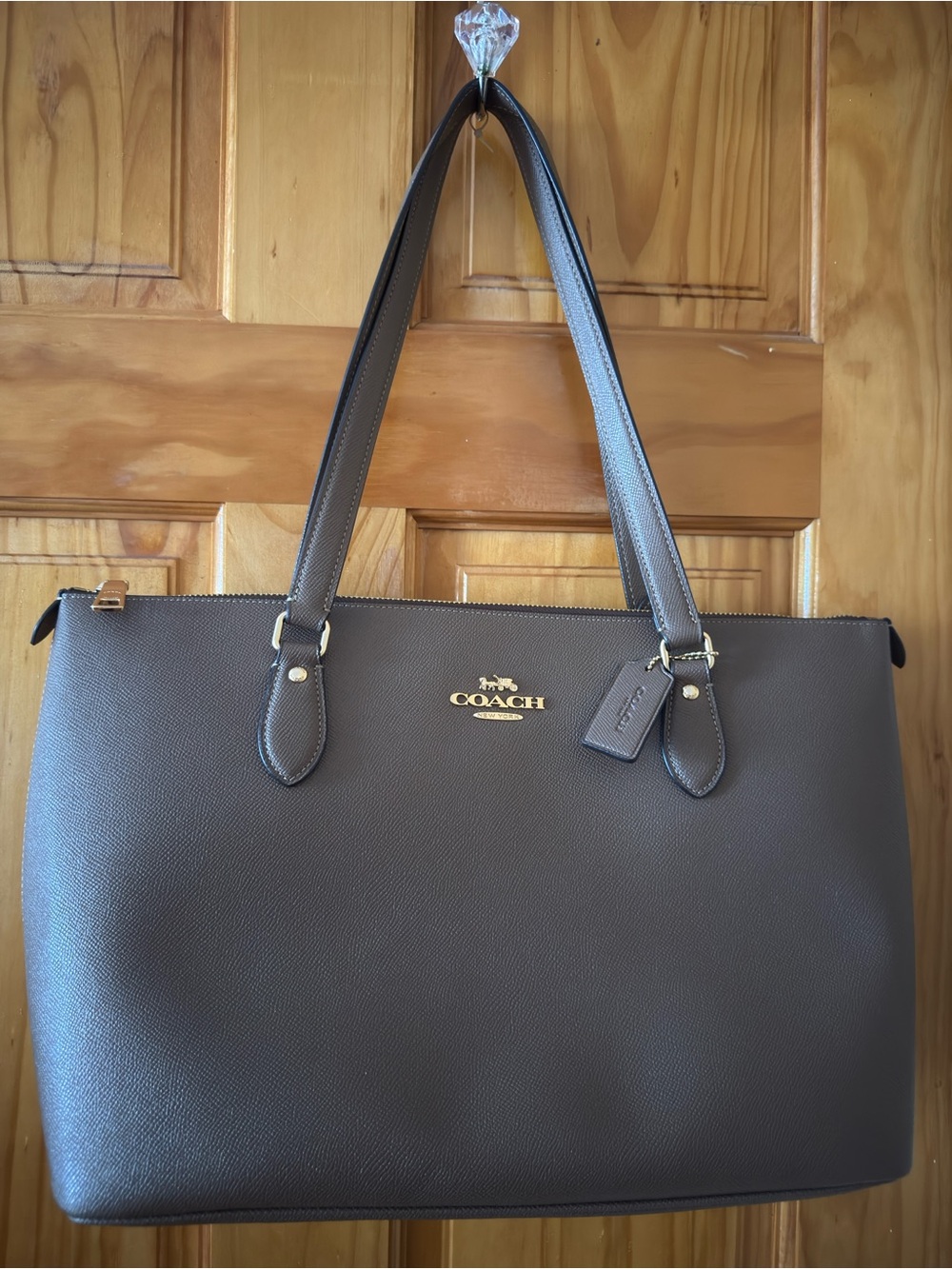 COACH Dark Brown Leather Tote with Gold Hardware